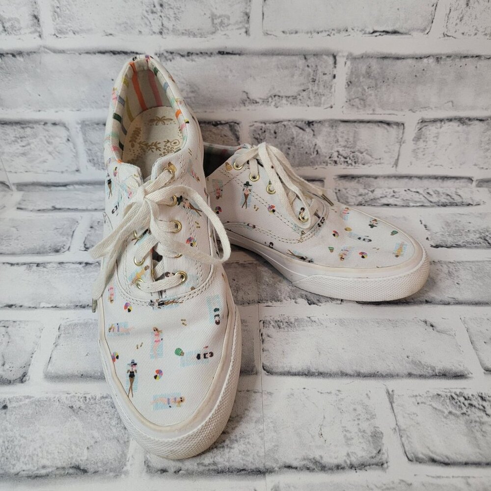 Keds White Canvas Sneakers with Multicolor Beach Print